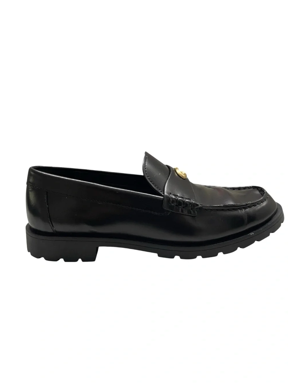 Coach Black Leather Loafers with Gold Accent